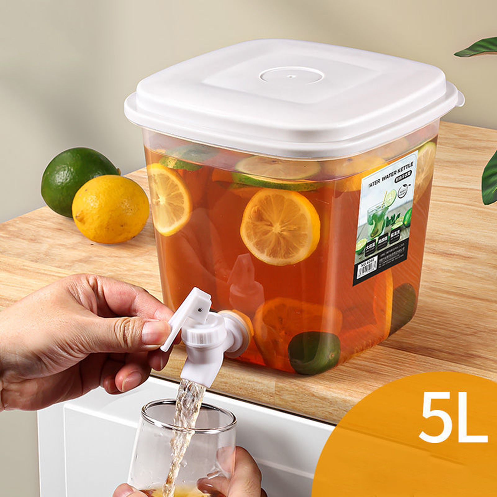Kallvattenkokare 3.5/5l med kranvattenkanna lemonadbehållare dryckesdispenser för kylskåp dryckesdispenser vattenhink
