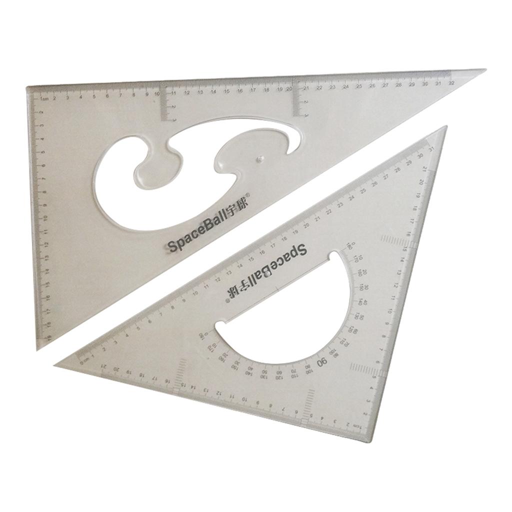 Pack of 2 45/60/90 Degree Triangle Rulers Plastic Transparent
