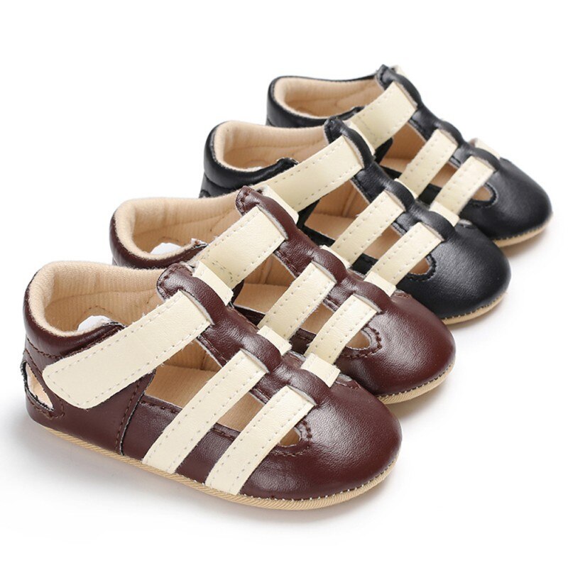 Summer Children's Shoes Kids PU Boys Baby Solid Breathable Buckle Hook Loop First Walker Walking Shoes