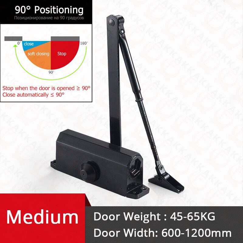 KAK Automatic Door Closer 2 Spring Hydraulic Buffer Adjustable Door Stopper Speed Mute Closing For 25 to 80KG Door Hardware: Positioning Black M
