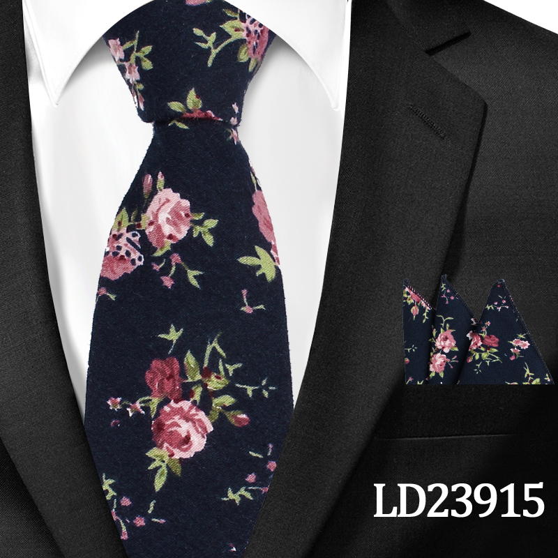 Neue lässig Blumen Baumwolle Krawatten Und Tasche Platz setzt Blume Drucken Dünne Krawatte Für Männer Mens Hals Binden Krawatte 6cm Dünne Krawatten: LD23915