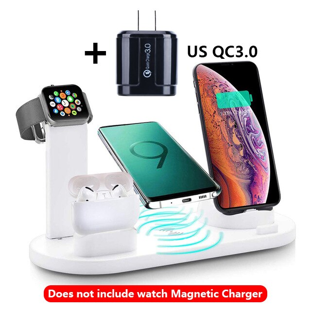 6 in 1 kabellos aufladen Pad Stehen Für Apfel Uhr 5 4 3 2 1 iPhone 11 X XS XR 8 Airpods Profi 10W Qi Schnelle Ladegerät Dock Bahnhof: kabellos WeiÃÂ uns