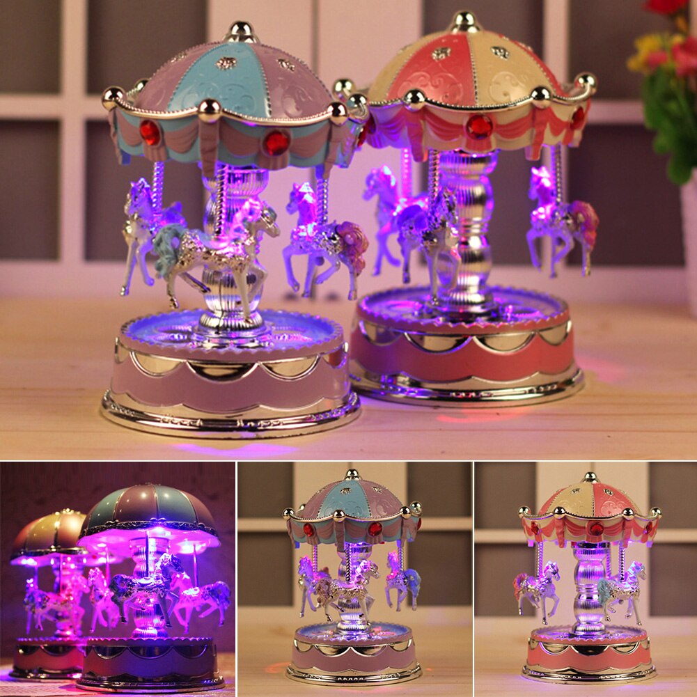 Toy Romantic Music Box LED Carousel Unisex Baby Room Battery Powered Party Sleeping Desktop Home Decor Game Birthday