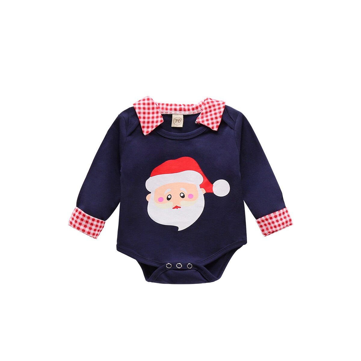 Kerst Baby Jongens Bodysuit Boom Santa Print Lange Mouwen Revers Romper Mode Casual: B Navy Blue / 18m