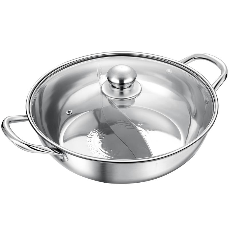 1 Chinese Pot 2 Handvat Gescheiden Soeppan Yuanyang Hotpot Elektrische Inductie Steelpan Rvs Pot Met Deksel 32Cm