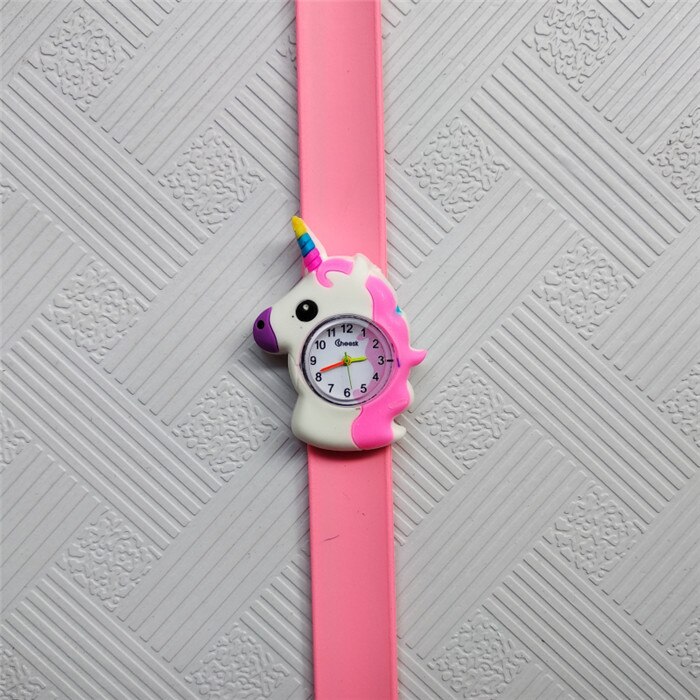 4 blandet tegneserie bi enhjørning mønster børn ure skildpadde slap pat ring ur børn quartz sport armbåndsur drenge piger ur: Pony-pink