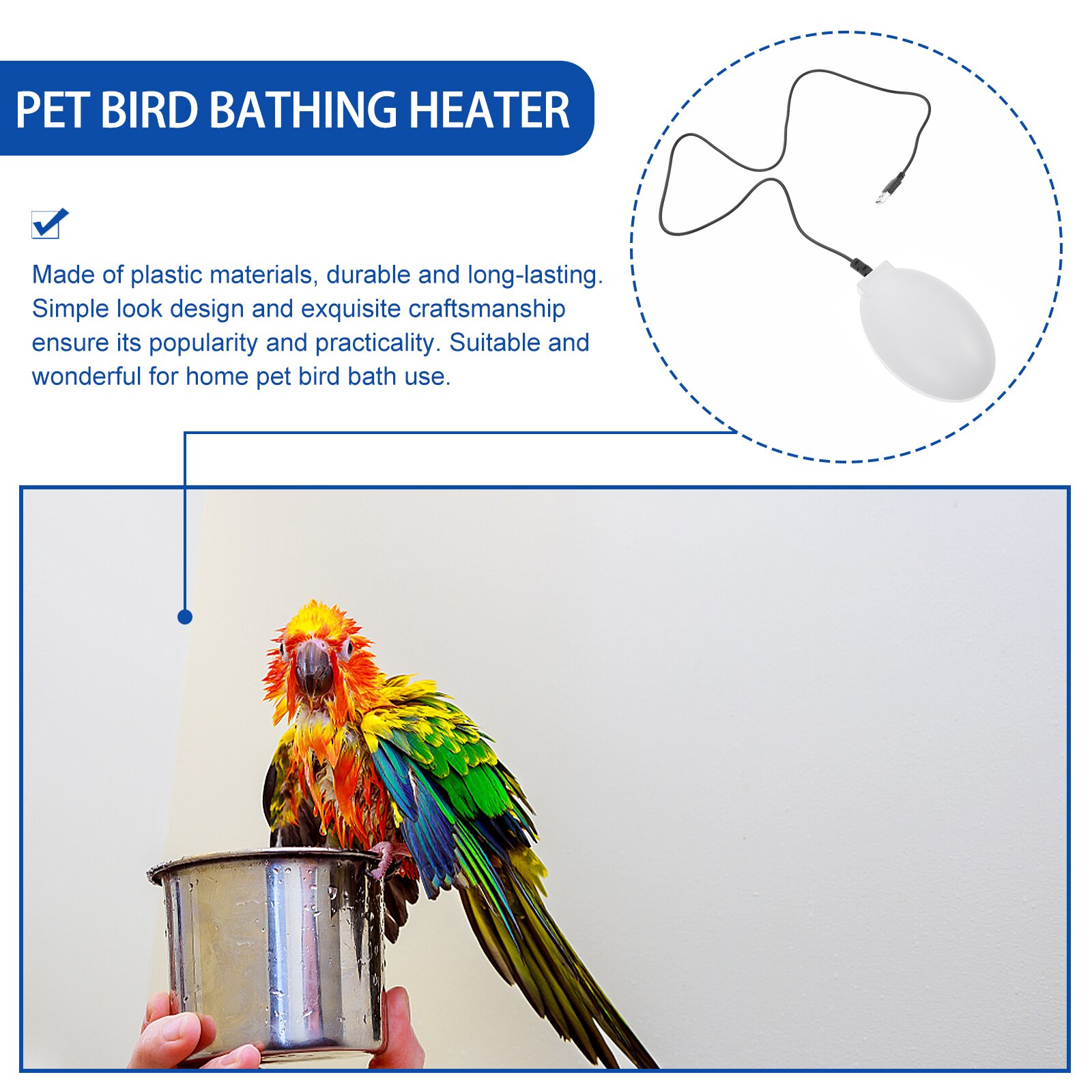 USB Bird Bath Heater Pet Bird Bathing Heater Useful Bird Bath Warm Heater