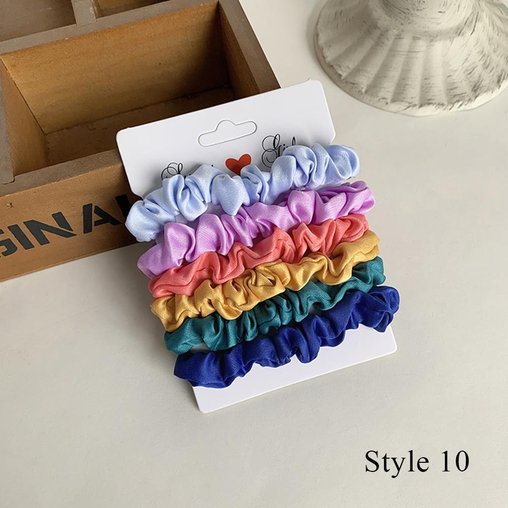 Lazos para el pelo de seda para mujer, coleteros de goma, banda elástica, accesorios para el cabello, 6 unidades por Set: Caqui oscuro