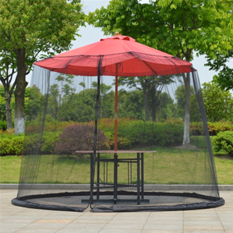 300x230cm Umbrella Cover Mosquito Netting Screen For Patio Table Umbrella Garden Deck Furniture Zippered Mesh Enclosure Cover: Black (pillar)