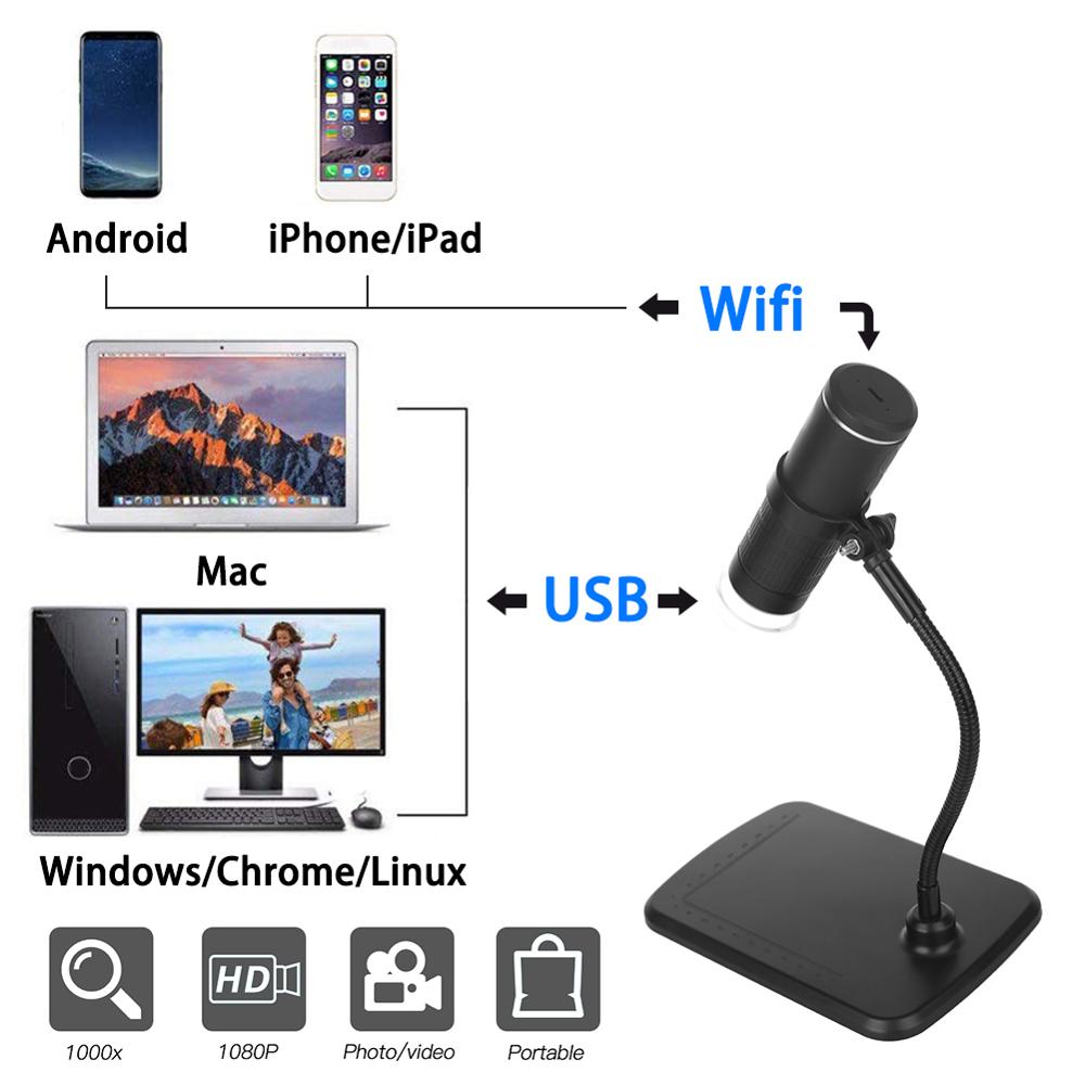 1000X Digitale Microscoop Hd Usb Wifi Microscoop Mobiele Telefoon Microscoop Camera Voor Smartphone Pcb Inspectie Gereedschap 1080P Led