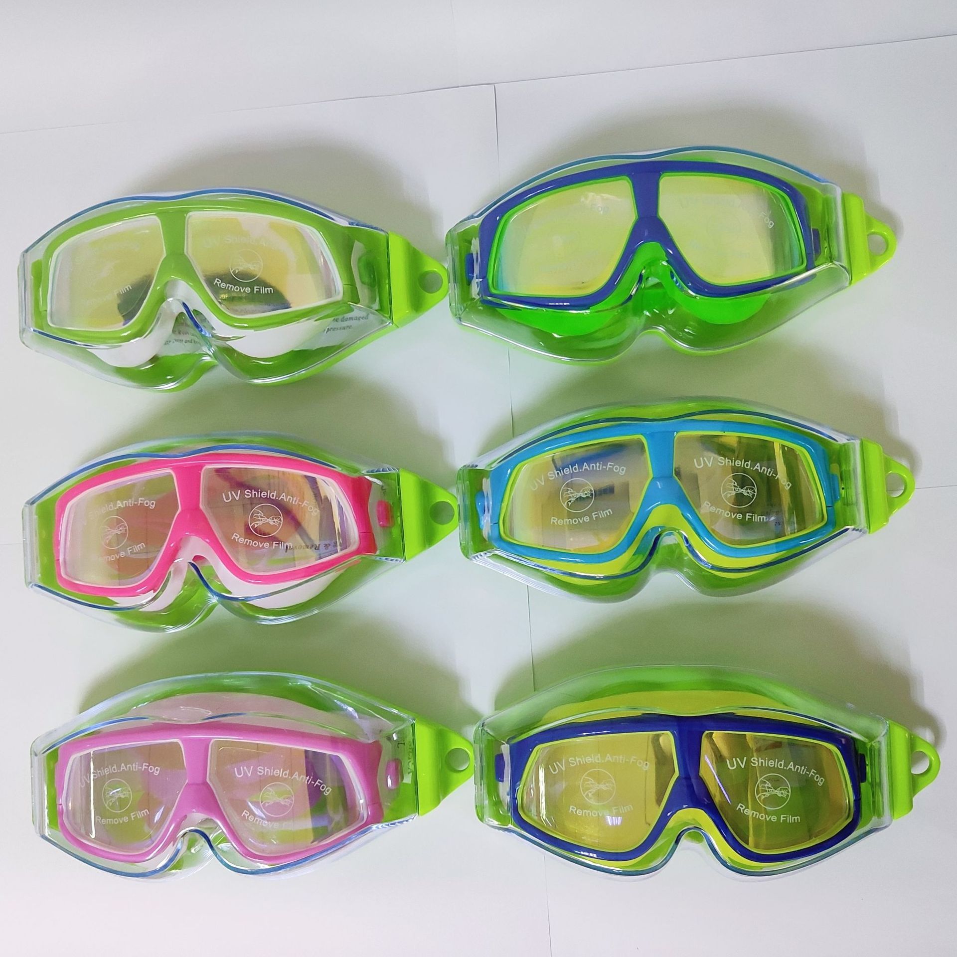 Kinderen Zwembril Cool Big Frame Een Stuk Oordopjes Kleurrijke Galvaniseren Anti-Fog Anti-Ultraviolet Zwemmen bril