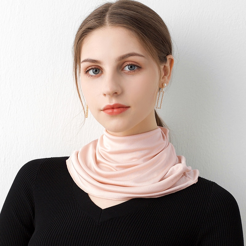 100% Nature Silk Ring Scarf Women Sun Protection Headscarf Neck Collar Outdoor Scarvers Real Silk Solid Neckscarves