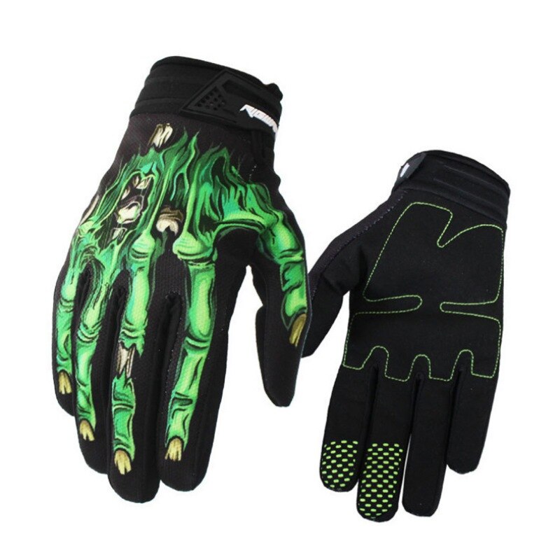 Mens Radfahrer Rennen Motorrad Handschuh Polyester Skelett Gothic Schädel Knochen Volle Finger Handschuhe 1