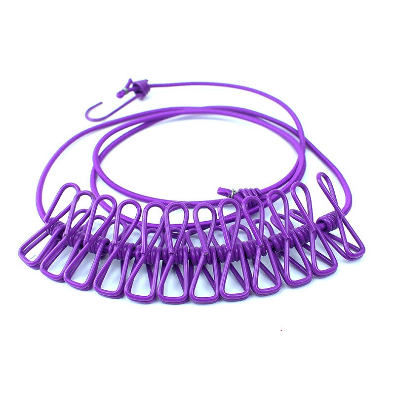 Draagbare Intrekbare Plastic Waslijn Met Clip 1.8M 12 Clip Multifunctionele Kleding Rek Waslijn Reizen Waslijn Haak: Violet