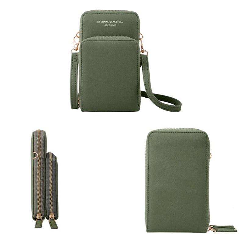 Kvinders ensfarvet tegnebog lille diagonal taske multifunktionsopbevaring mobiltelefon lang koblingstaske pung kvinde