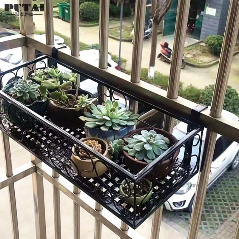 Hängen Eisen Blume Stehen Rechteck Fenster Regal Balkon Pflanzen Töpfe Blumentopf Zauberstab Hängen Fleischig Geländer Blume Gestell mit haken