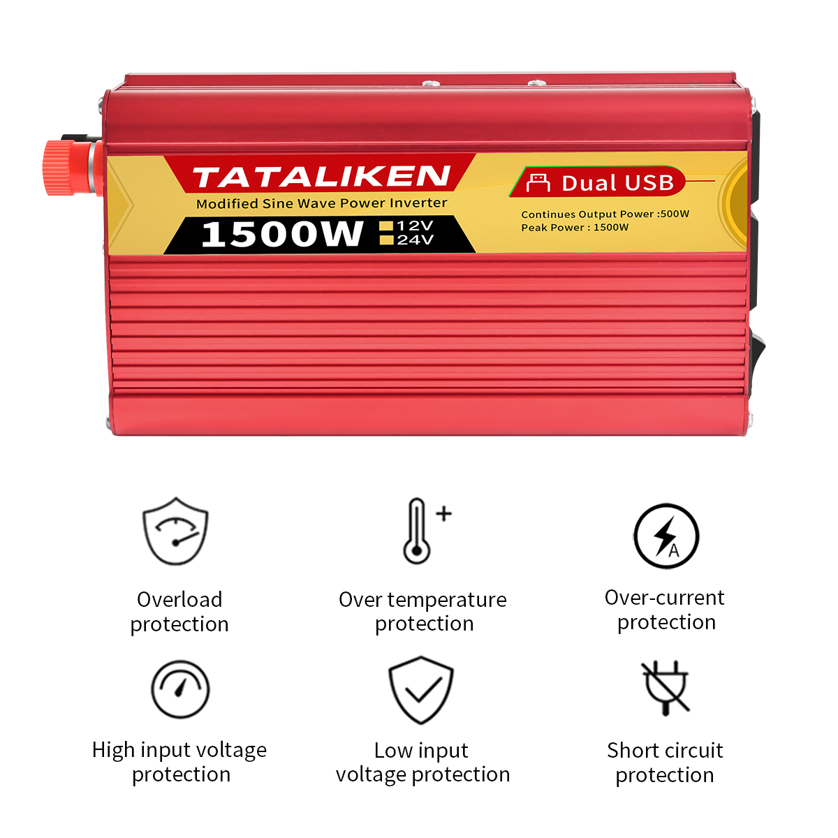 Inverter 12v, 24V 600W 1500W 2000W 2500W, portable vehicle-mounted household converter, universal socket, auto accessories