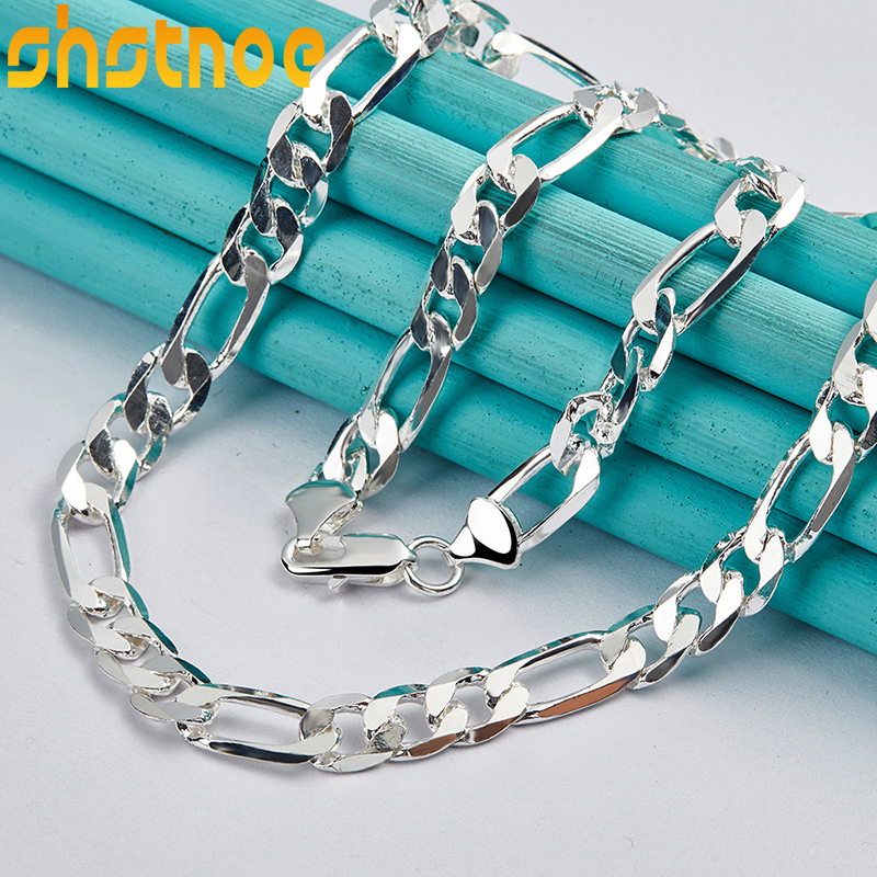 Collar de cadena cubana de 20 pulgadas geométrico de Plata de Ley 925 de 8mm para hombre y mujer, de boda, compromiso, joyería con dijes de