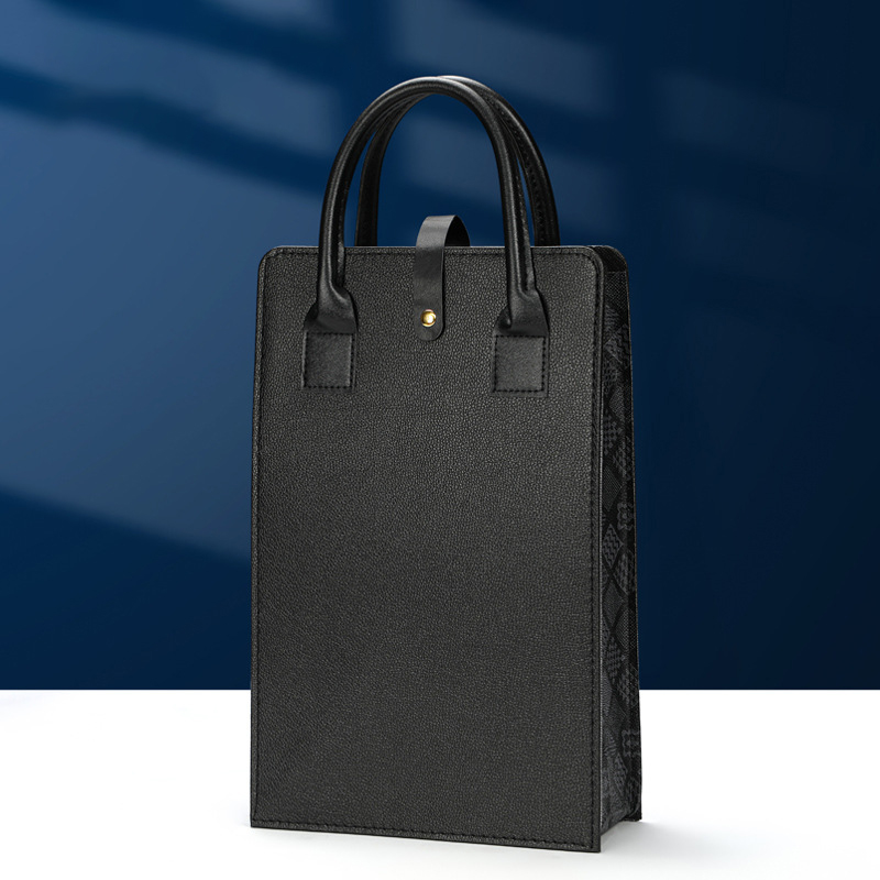 Vikbar läderväska för vinbärare, återanvändbara vinbärare, handväska, dubbel rödvinslåda med handtag, förpackningslådor för champagneflaskor