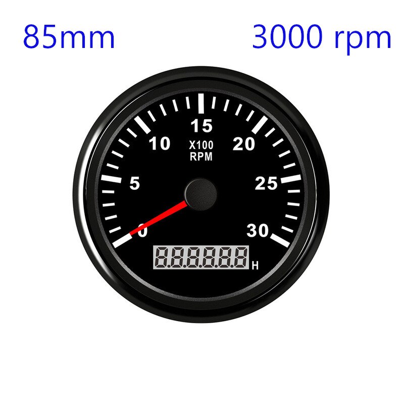 85mm REV Counter Car Boat tachometer + sensor Car Truck Tacho Marine RPM Meter with LCD Hourmeter 4000 RPM Red Backlight 12V/24V: Black 3000 rpm