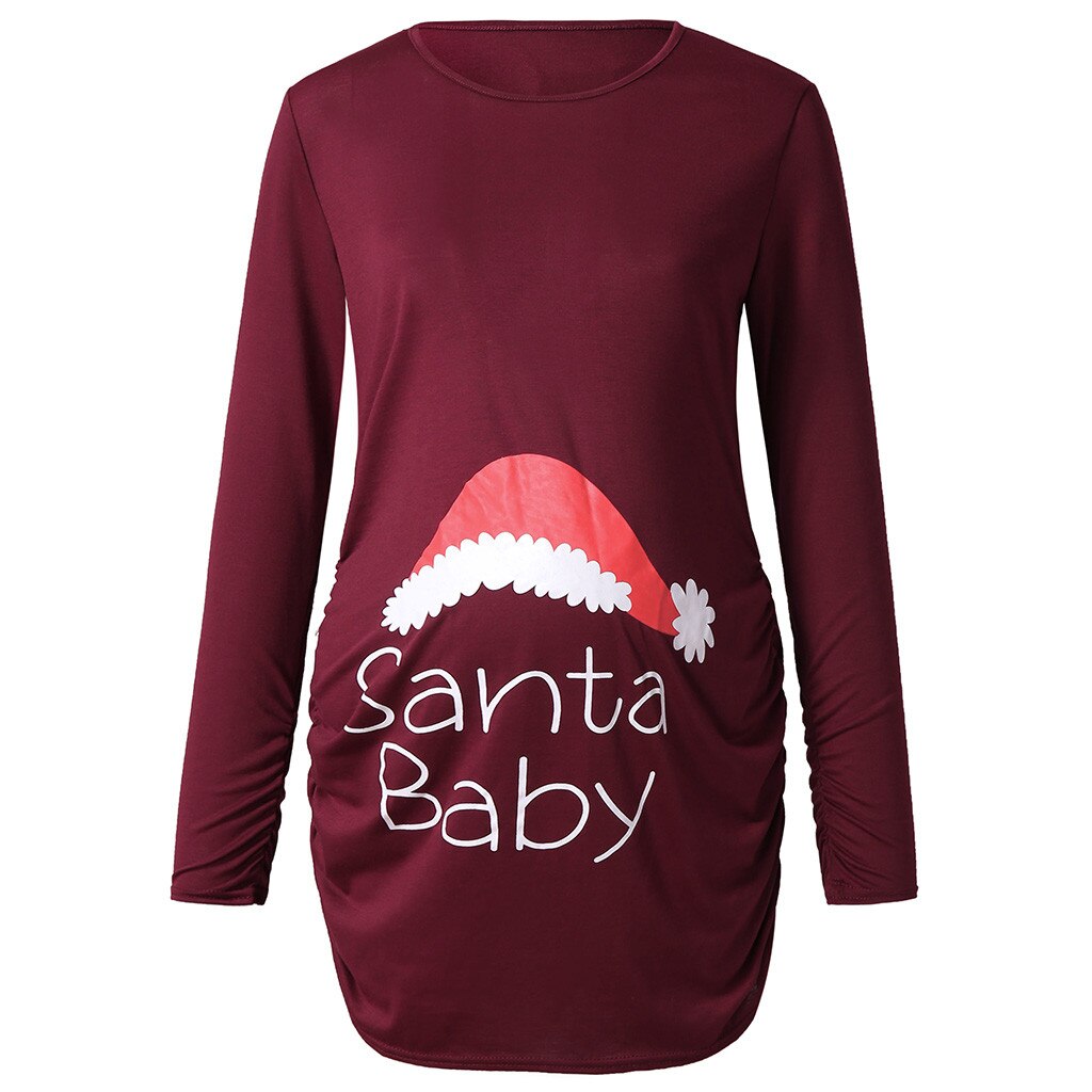 CHAMSGEND t-shirt manches longues femme | Vêtement de noël, ruché sur le côté, haut de grossesse, vêtements quotidiens pour la maternité, Apr 18: RD / XXL