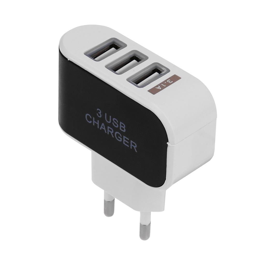 Multi-head resor snabb usb vägg bärbar mobilladdare (2a)  adapter eu plug 3 usb eu plug led mobiltelefon snabbladdare: Svart