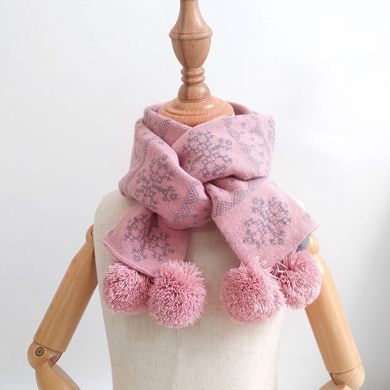 Écharpes d'hiver en laine et cachemire pour enfants, motif flocon de neige, chaudes, pour garçons et filles: Flocon de neige rose clair