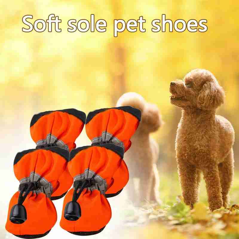 4Pcs Winter Waterproof Pet Dog Shoes Anti-slip Rain Boots Thick Warm Cat Dog Footwear Convenient Drawstring Puppy Shoes