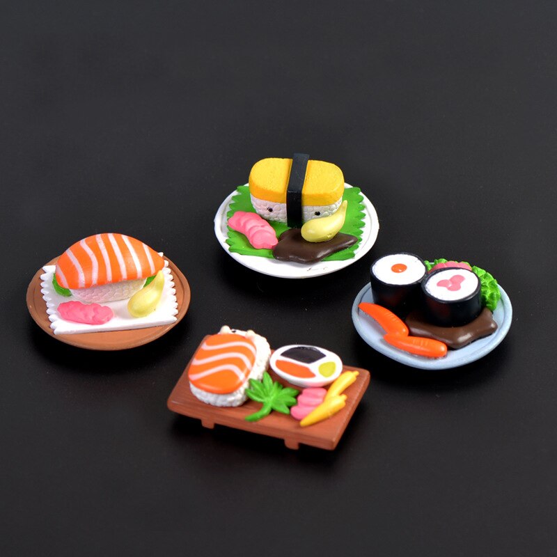 1 sæt børn sushi mad foregiver legetøj harpiks hambeger miniaturer fe havedekoration mos terrarium mikro landskab
