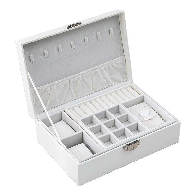 Newly Jewelry Storage Box Leather Portable Multi-layer Makeup Storage Box PU Watch Box Necklace Holder: White