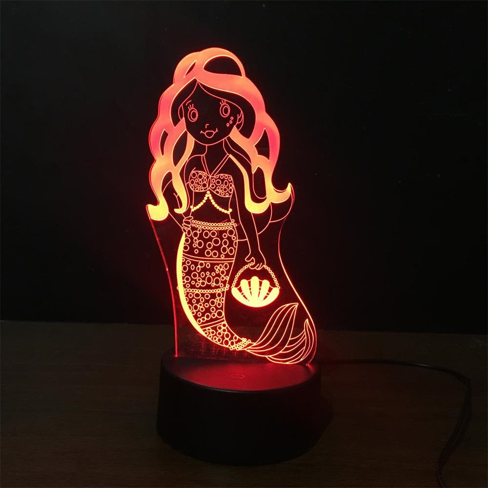 Mermaid Colorful Touch 3D Night Lamp USB LED Stereo Vision Night Lantern Girl Christmas and Birthday