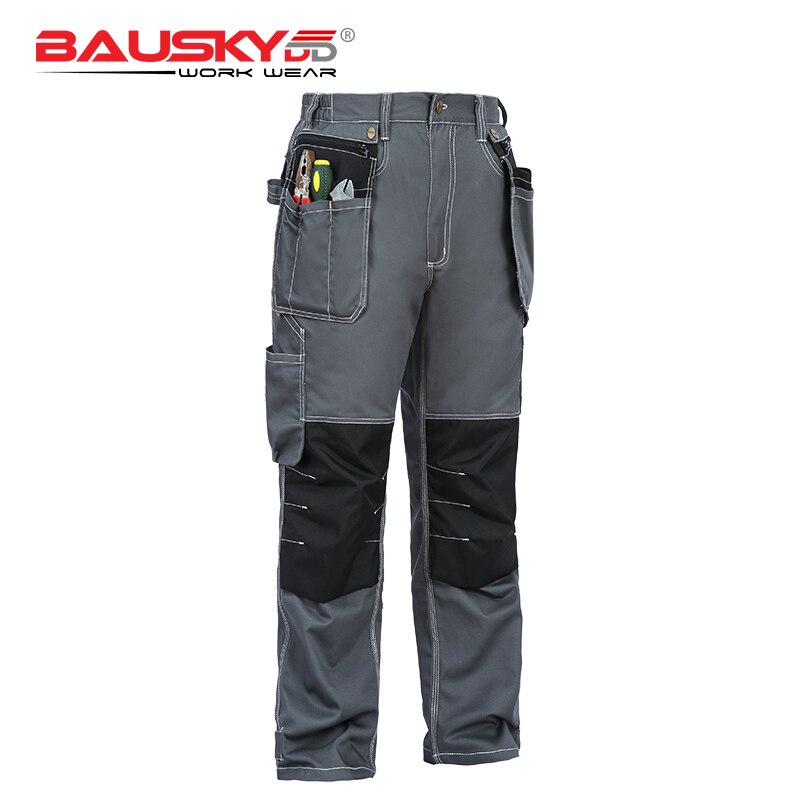 Bauskydd Mens 100% cotton durable grey work pants with eva knee pads workwear trousers carperner men