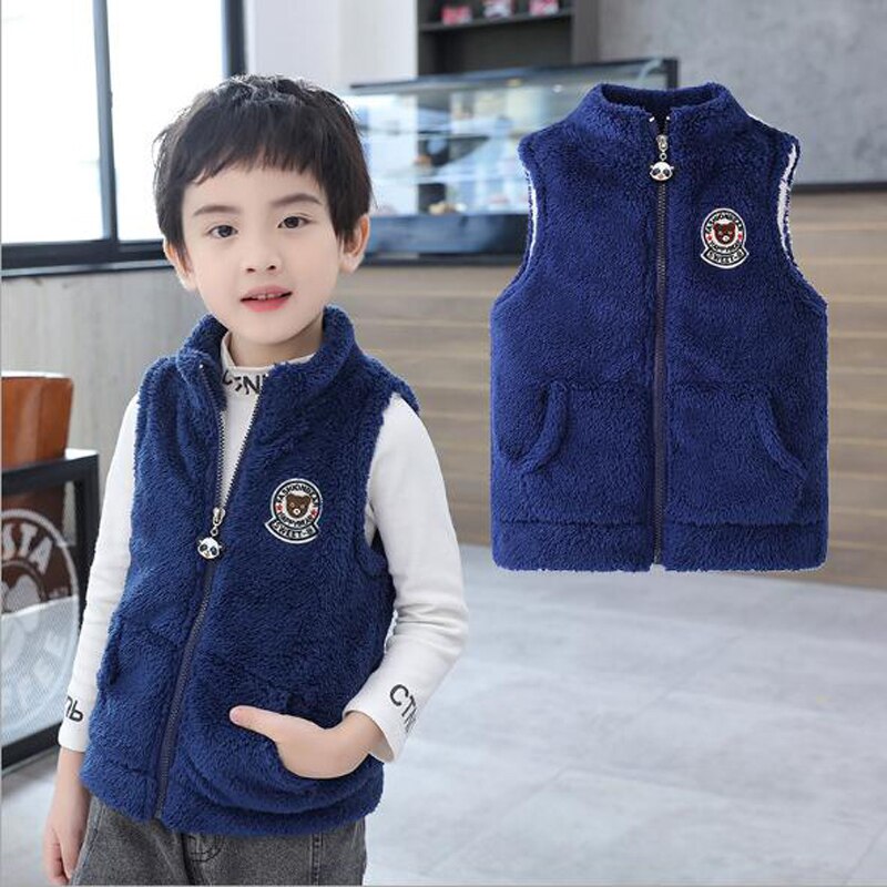 Vest for Boys Children Winter Outerwear Coats Kids Blue Thick Waistcoat Boy Clothes Warm Flannel Soft Vest for Age 3-12 Year Old