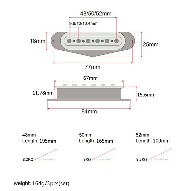 3Stck einstellen von 48/50/52 Gitarren Pickups für Stratocaster Strat / Squier Gitarre Teile