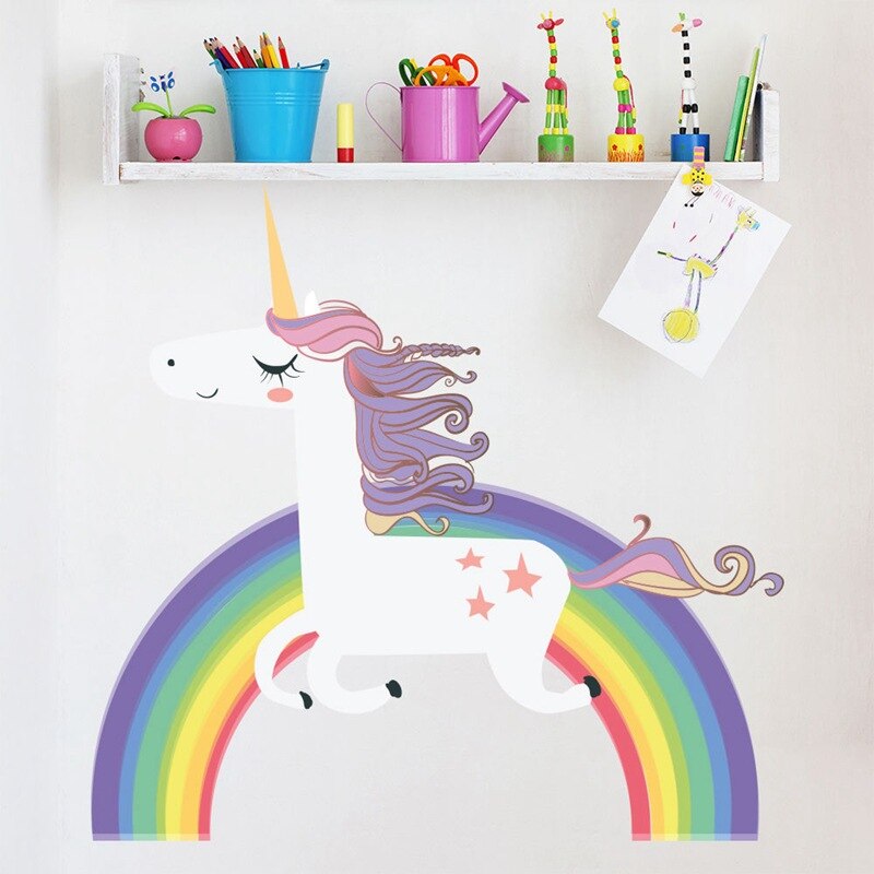 Unicorn rainbow väggdekorationer för barnrum flickor sovrum fönster barnkammare inredning födelsedag väggdekoration