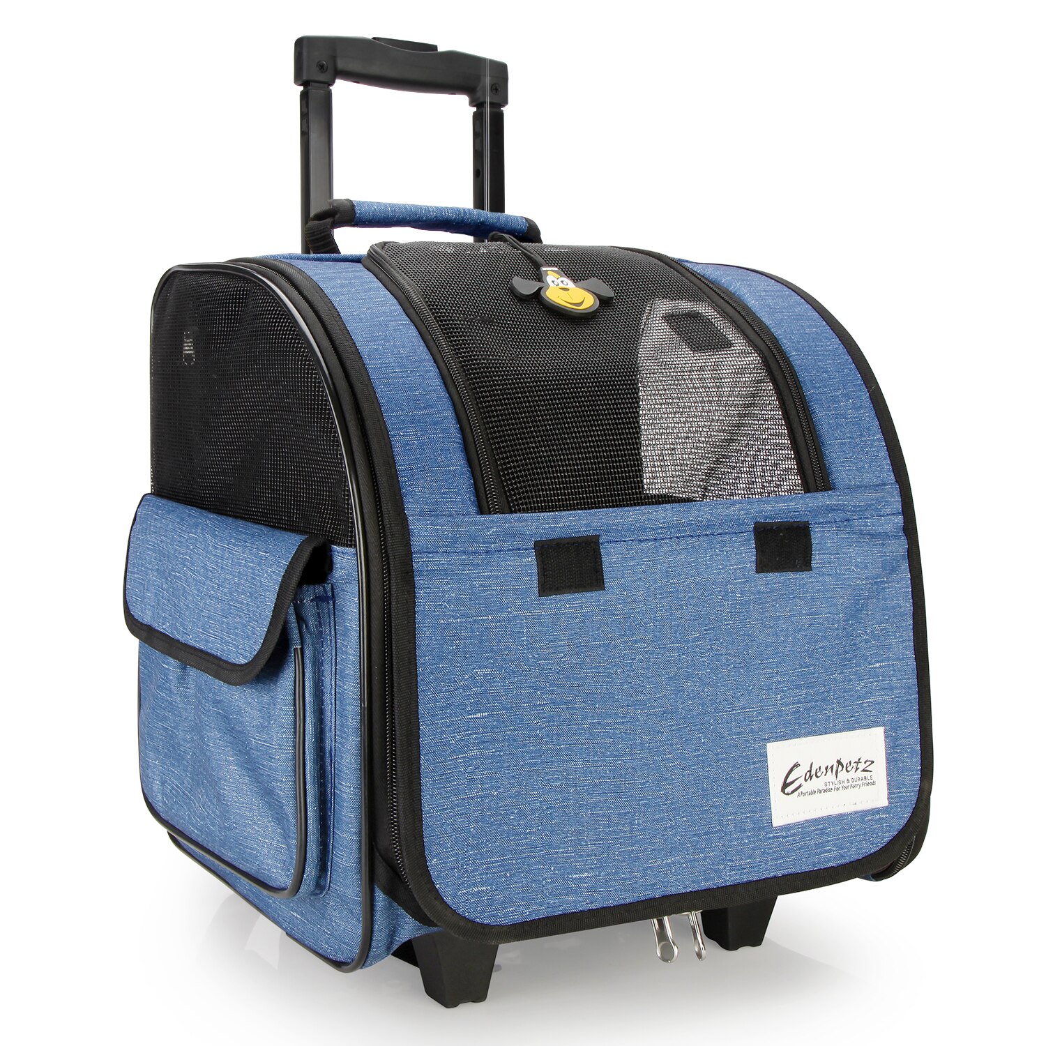 Pet Backpack On Wheels Multifunctional Breathable Cat Carrier Bag Transport Airline Approved Pet Stroller For Dogs Cat: Blue
