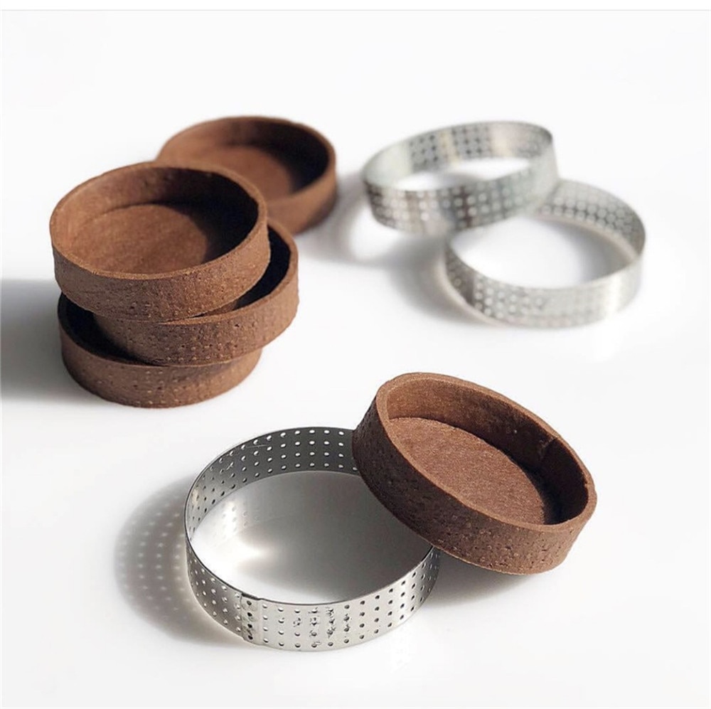 5/1 stk mini mousse kagering i rustfrit stål perforeret form gør det selv æggetærte ring dessert cookies bageform kage bageværktøj