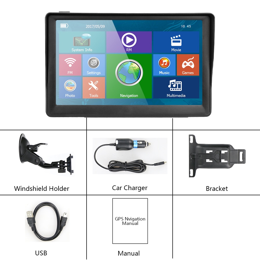 Podofo 7 Inch HD Car GPS Navigation Navigator With Map Builtin 8GB ROM FM Radio MP3 MP4 Touch Screen Car Sat Nav Automobile
