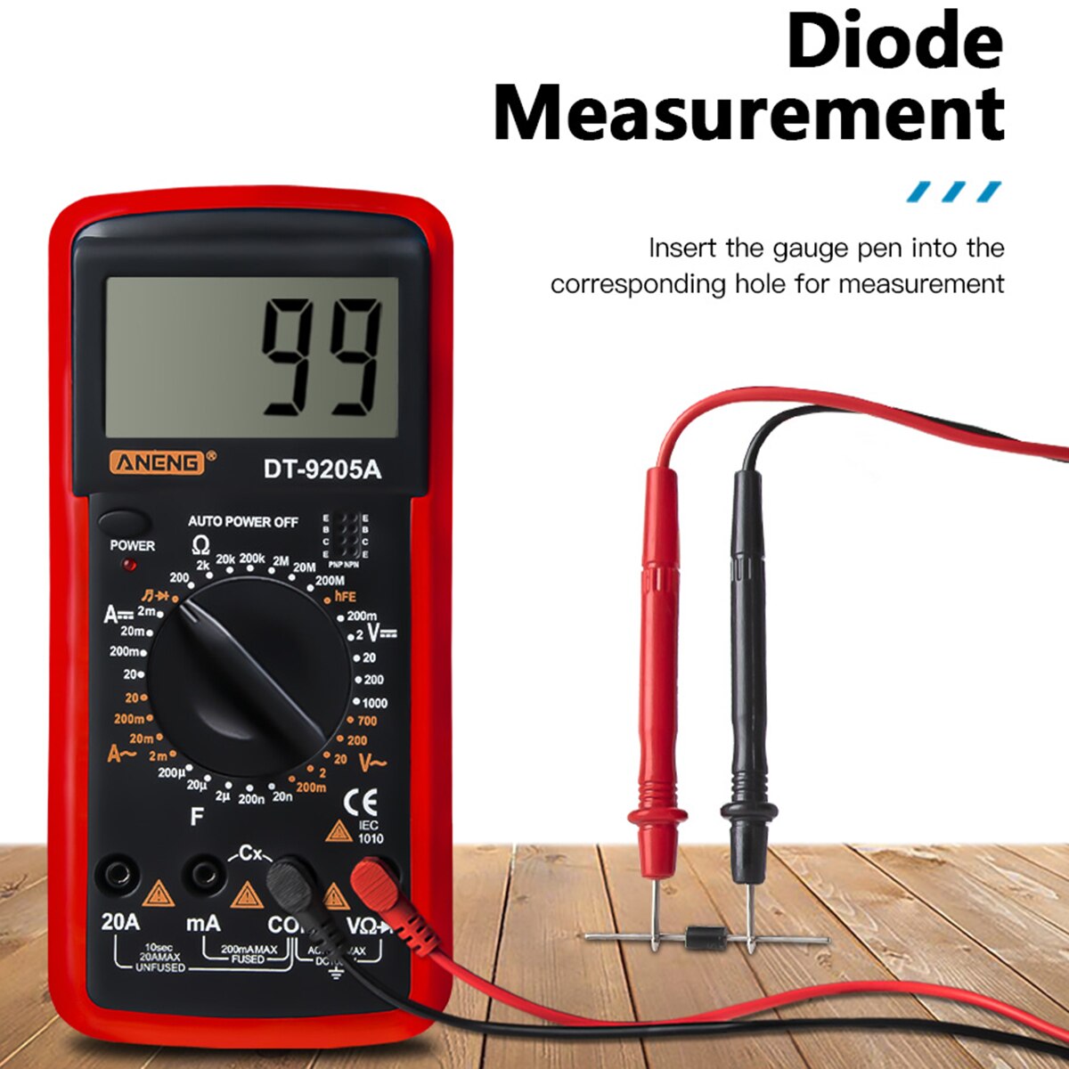 DT-9205A Handheld Digital Multimeter AC/DC Volt Amp Ohm Capacitance Hz Tester With Sleep Mode And Data Hold Function
