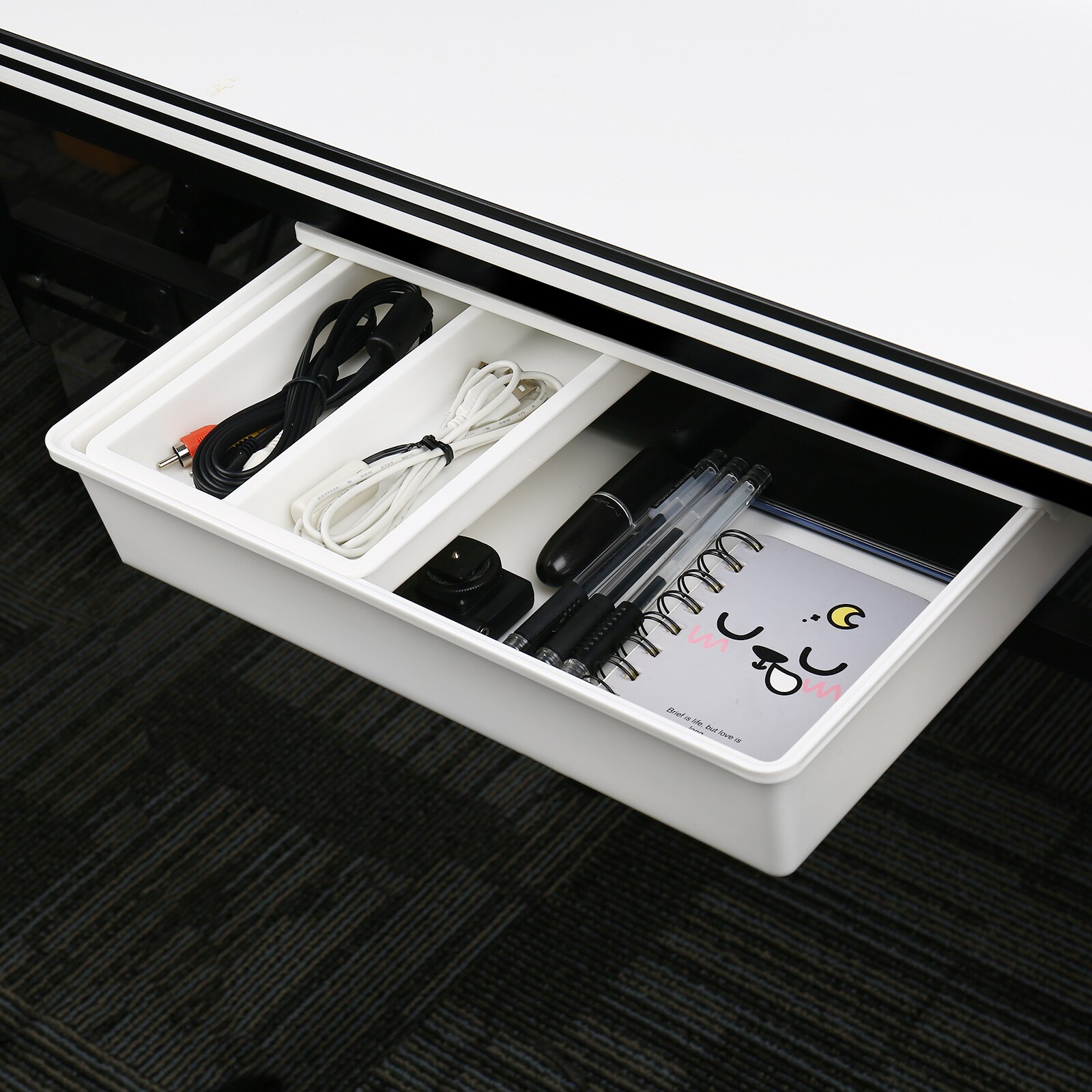 Under Desk Organizer Drawer Adhesive Storage Box Desktop Organizer Office Desk Student Stationery Box Invisible Drawer Organizer: L