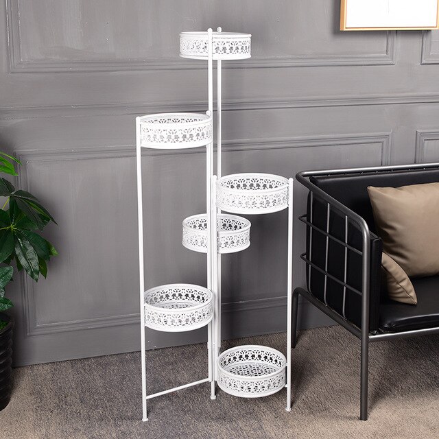 European style iron flower bucket display stand home living room indoor balcony 6 layers flower shelf