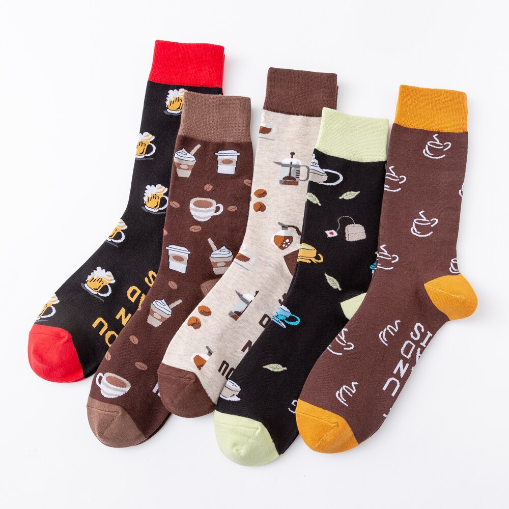 chaude coloré café bière boisson modèle nouveauté équipage hommes drôle nourriture Kawaii Sokken décontracté coton chaussettes pour homme