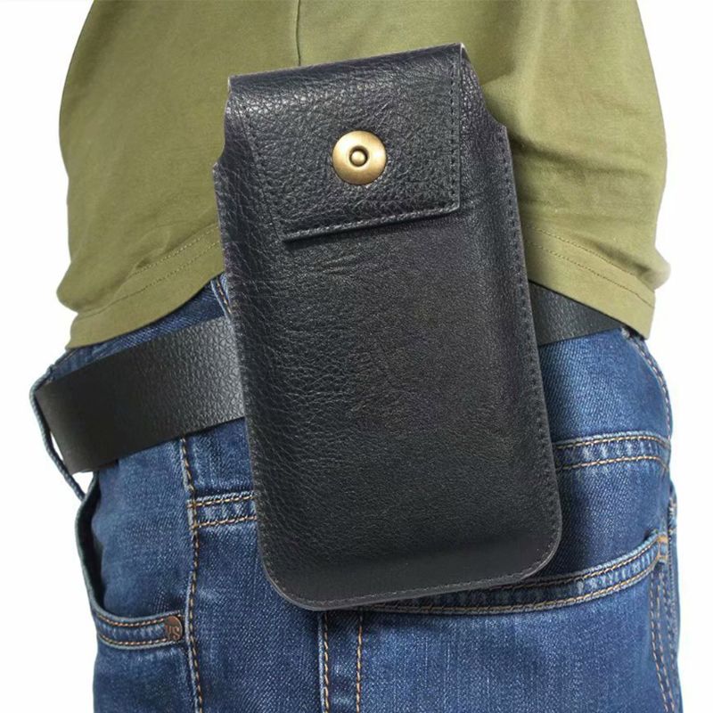 Men Vintage PU Leather Waist Bag Phone Pouch Portable Pocket Belt Hip Belt Loop Holster Wallet Carry Case Purse 5.5-6.5in