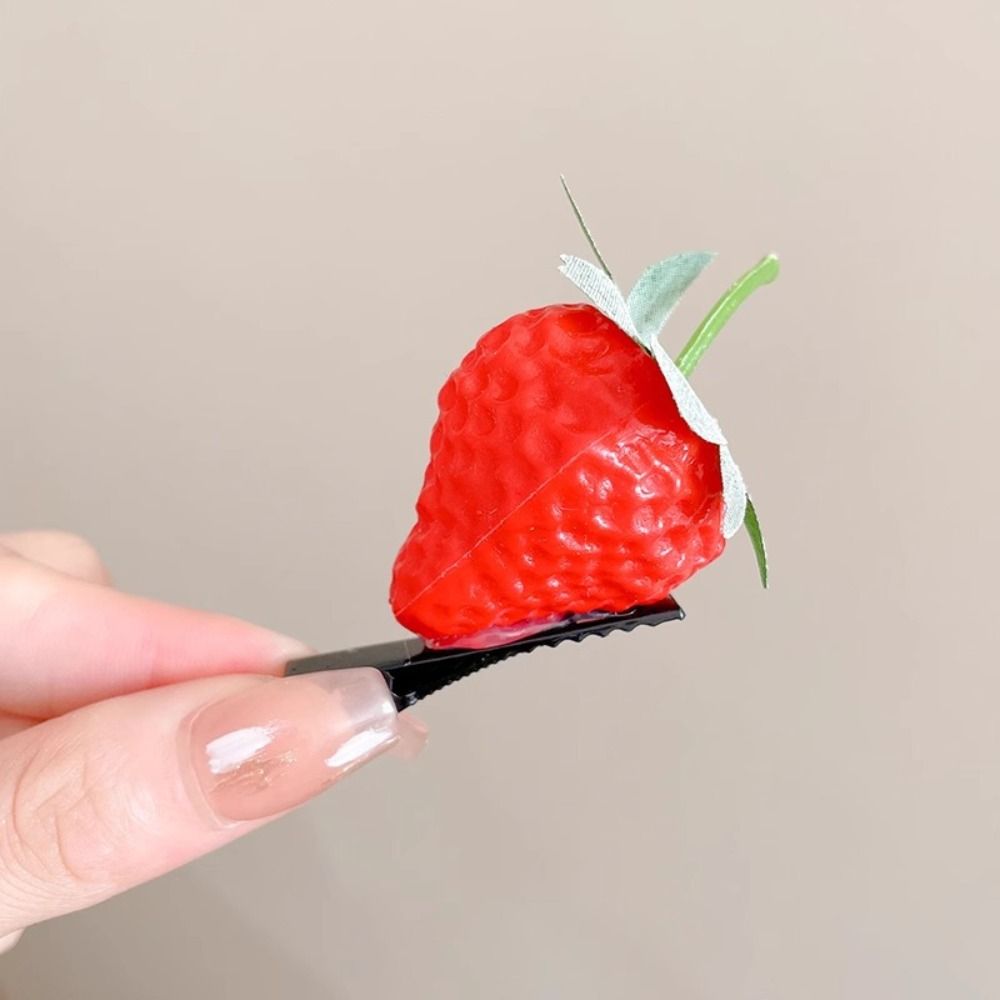 Pinzas para el pelo de frutas para niña, horquillas de cereza y fresa, pasadores laterales Kawaii, accesorios para el cabello, 1 piezas: Rosa