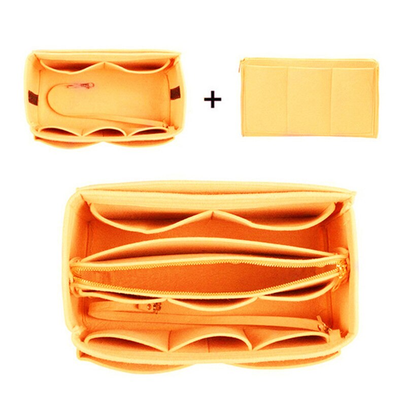 Popular Women's Makeup Organizer Felt Cloth Insert Bag Multi-functional Travel Cosmetic Bag Girl Storage Toiletry Liner Bags: Large Yellow