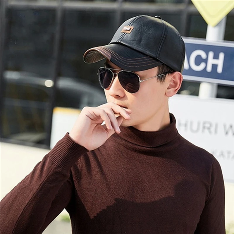 Gorra de béisbol informal a la para hombre, gorro fino de terciopelo, gorra de béisbol de cuero para otoño e invierno, nueva 2024