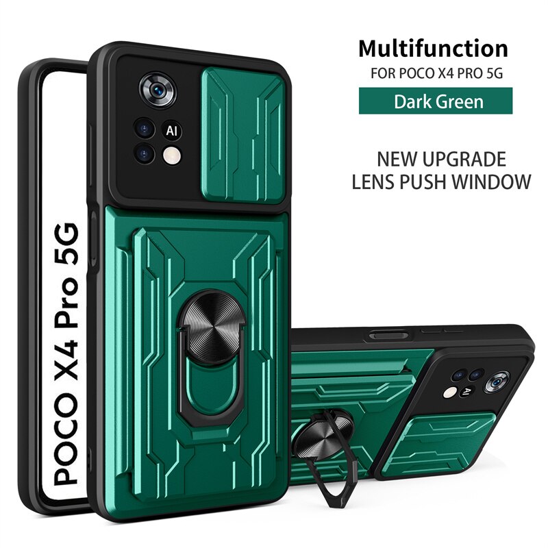 Voor Xiaomi Poco X4 Pro 5G Case Magnetische Ring Houder Armor Cases Voor Pocophone X4Pro PocoX4 Pro Poko X 4 Pro Card Slot Back Cover: Dark Green