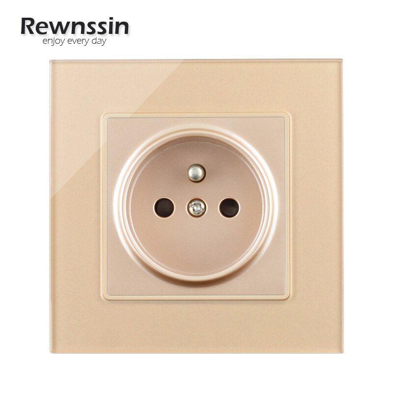 Frenc Stanard Electrical Socket AC110V-250V Plug Luxury Gold Socket Singel/Double/Trible/Quadruple Socket Crystal Glass Panel