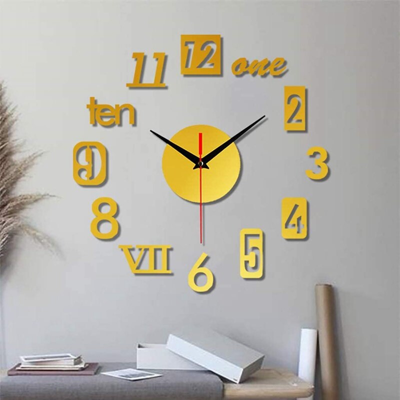 DIY Wall Clock - Modern 3D Mirror Wall Clock Decor,Roman Numerals Clock - Wall Sticker Clock Home Room Decor