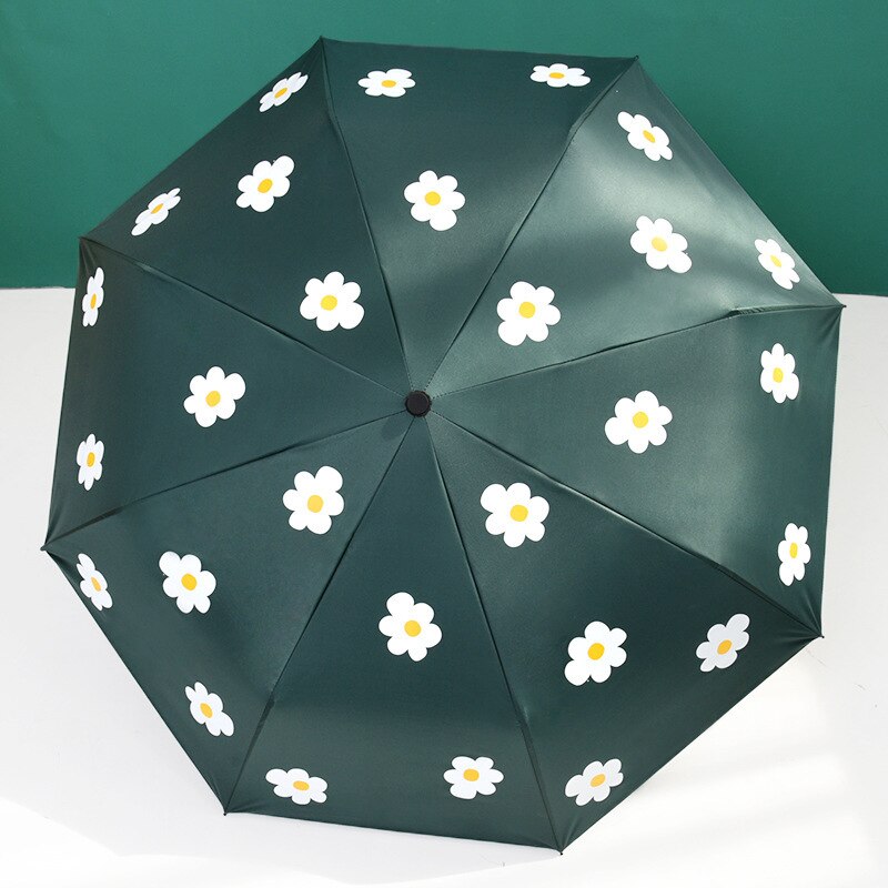 Rain Umbrella Parasol Folding Parasol UV-Protection Rain Or Shine Dual Purpose Umbrella Hipster eye charm san: Manual Blackish Green  Thick Vinyl